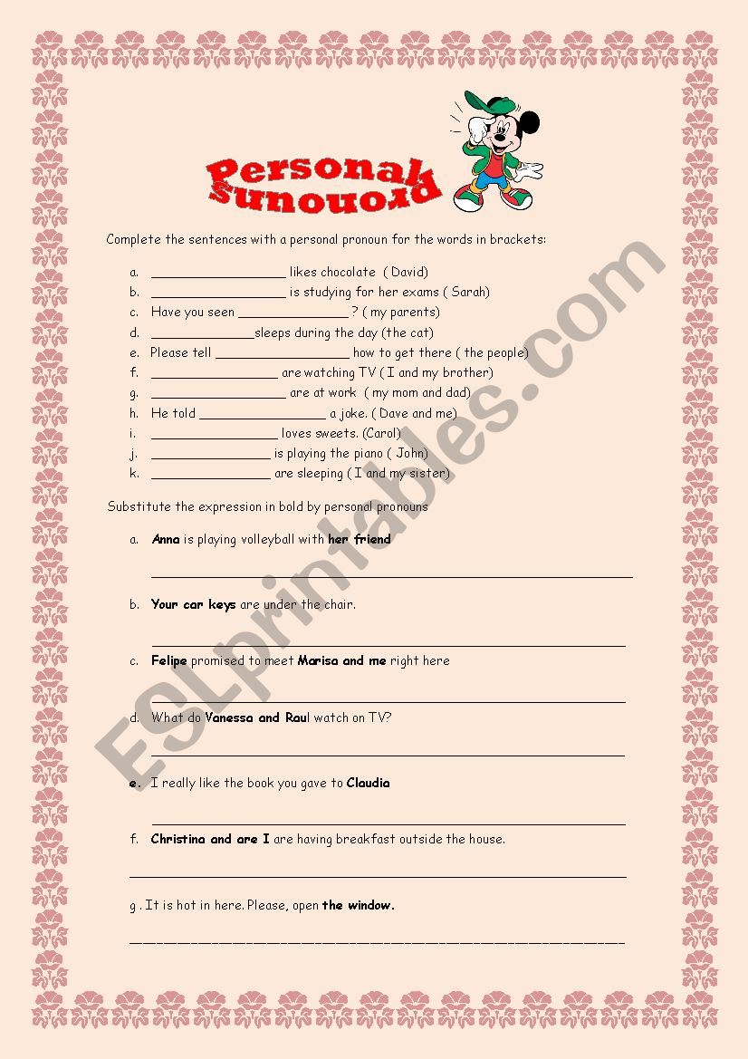 Personal Pronouns worksheet