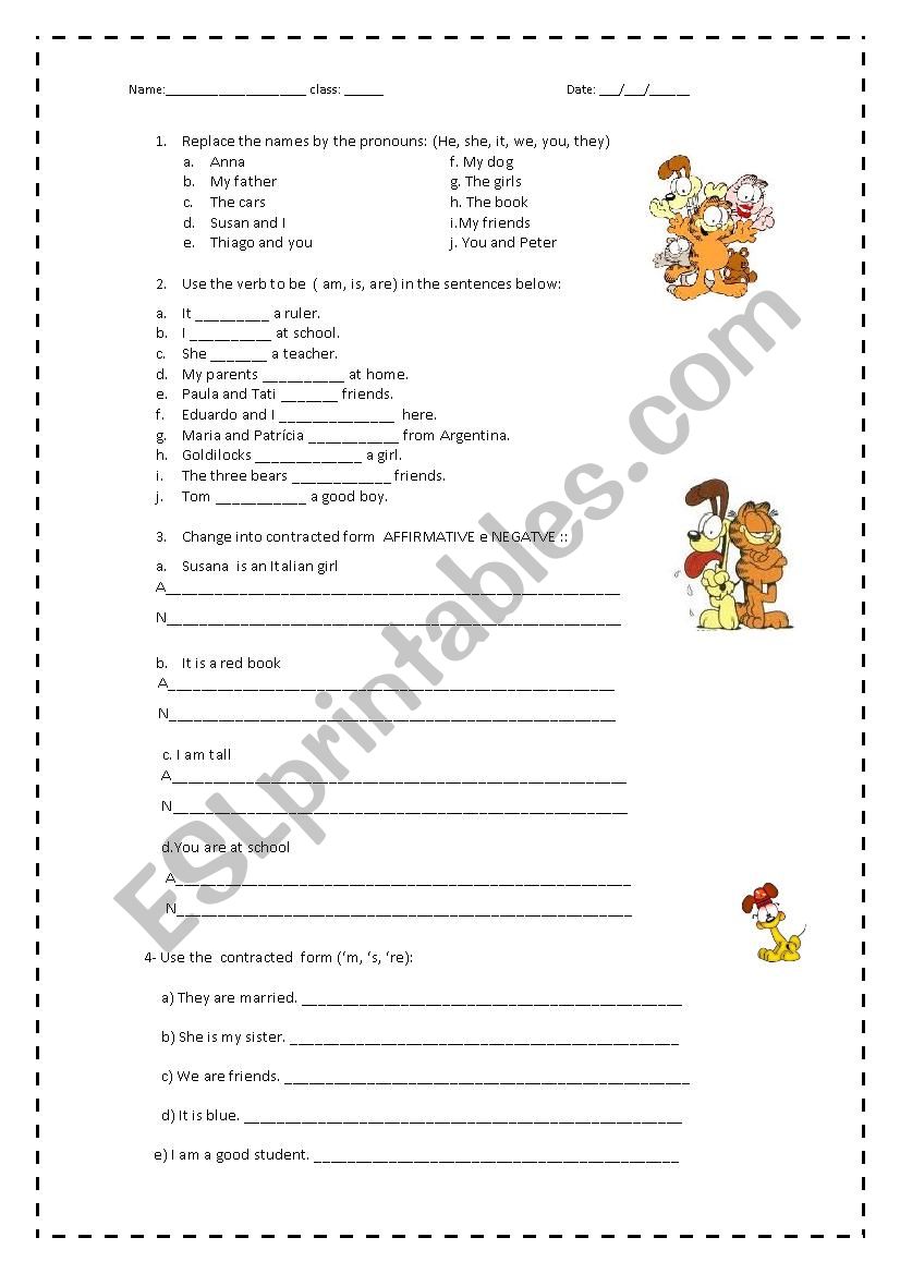 Pronouns and verb to be worksheet