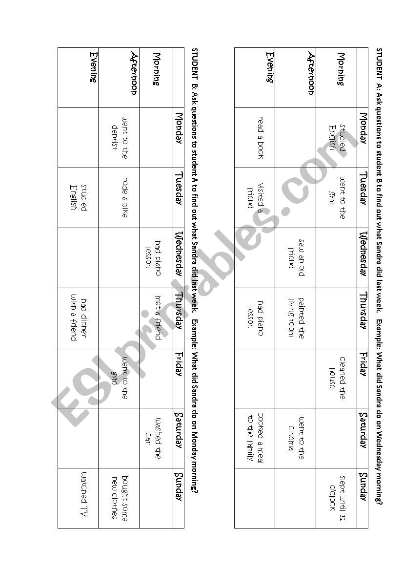 Past simple speaking activity worksheet