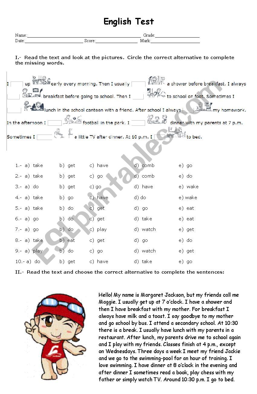 Multiple choice test worksheet