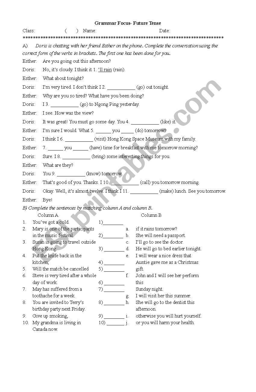 Future Tense exercises worksheet