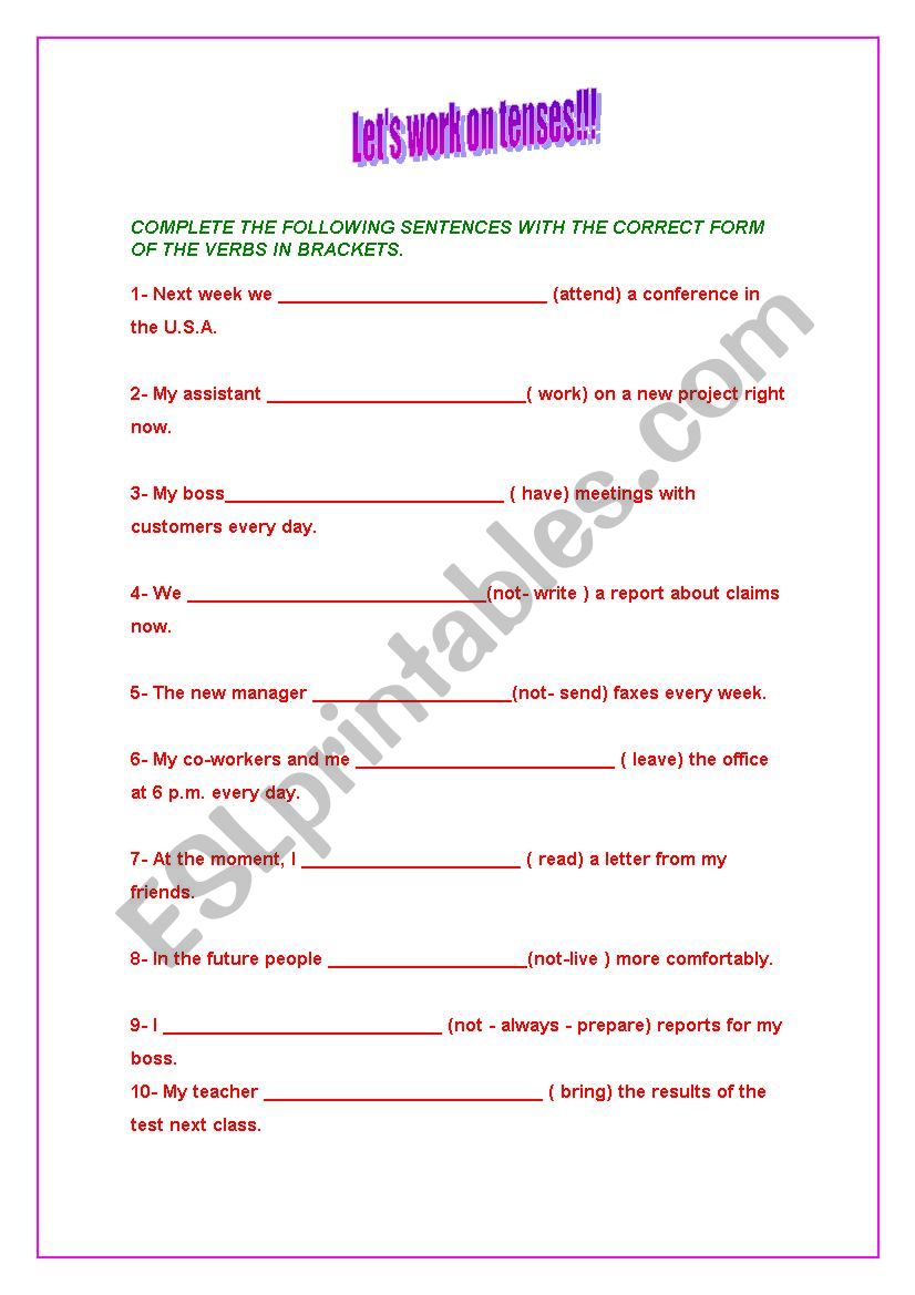 Revision Exercise worksheet