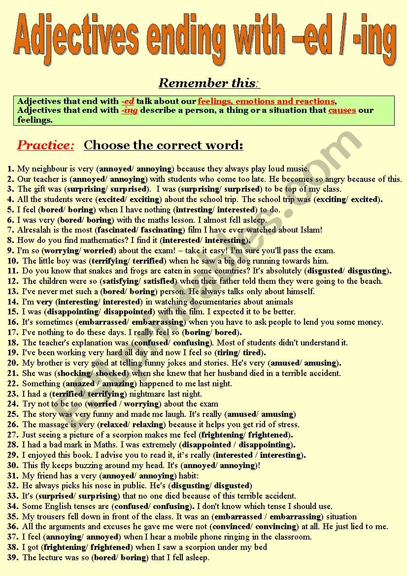 Adjectives ending with â€“ed / -ing  (the rule of usage + Practice)