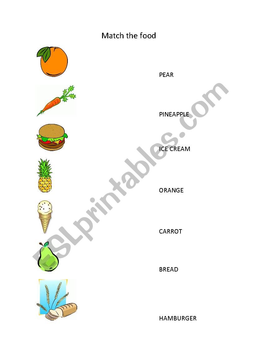 Match the food worksheet