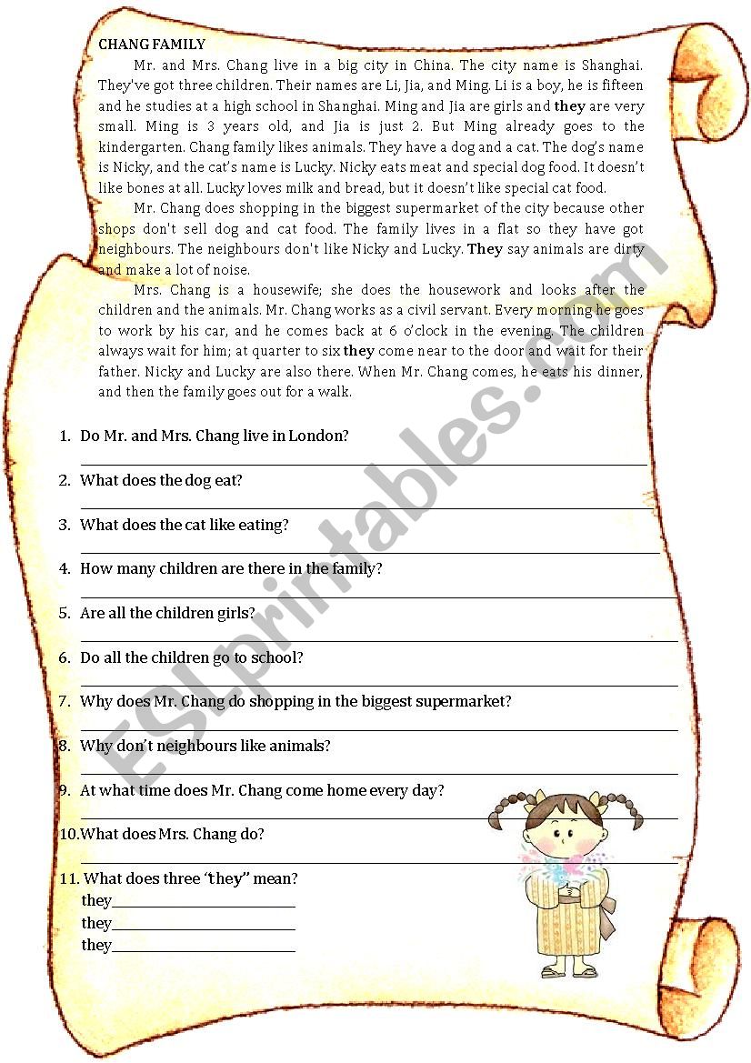 Chang Family worksheet