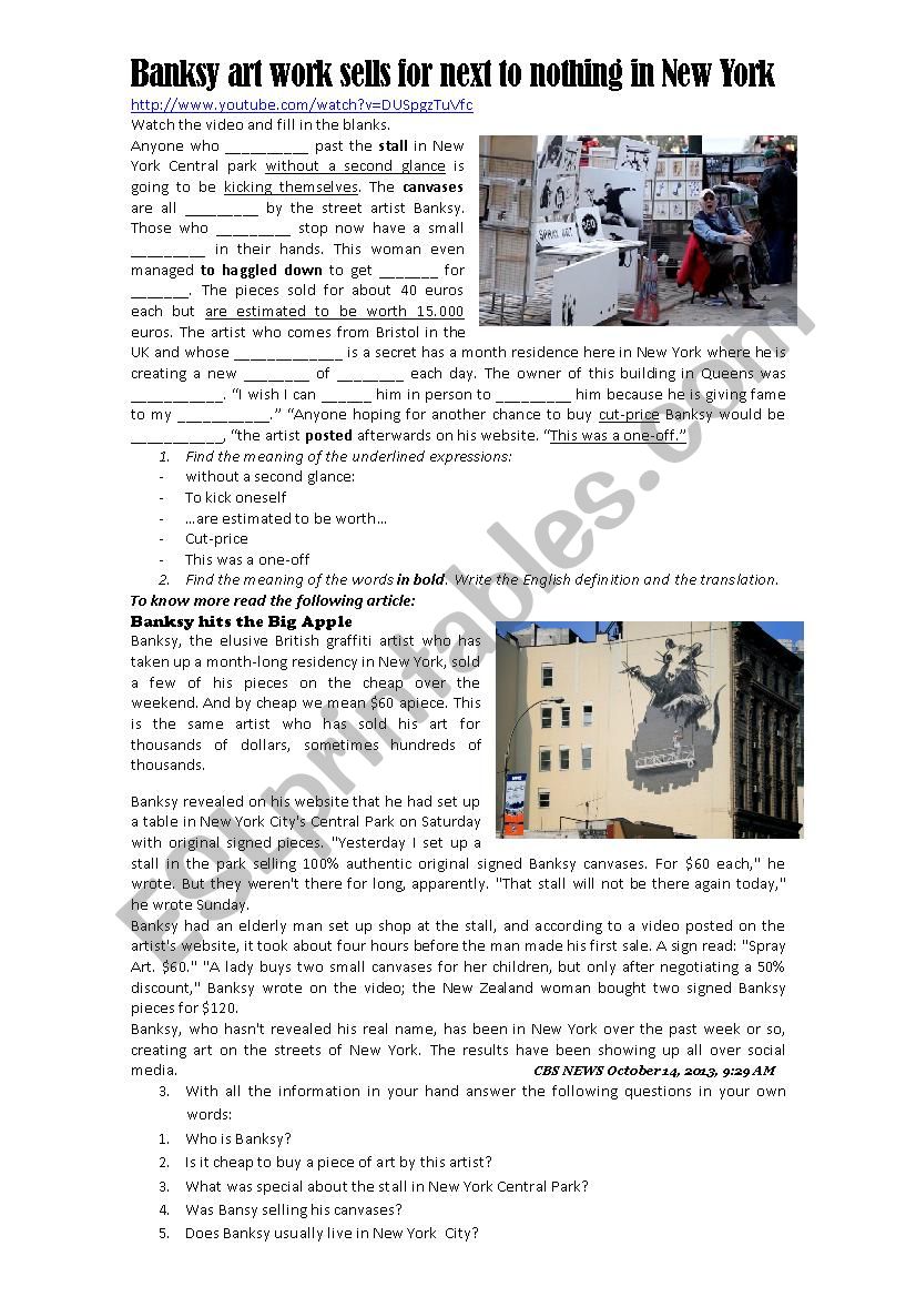 BANKSY worksheet