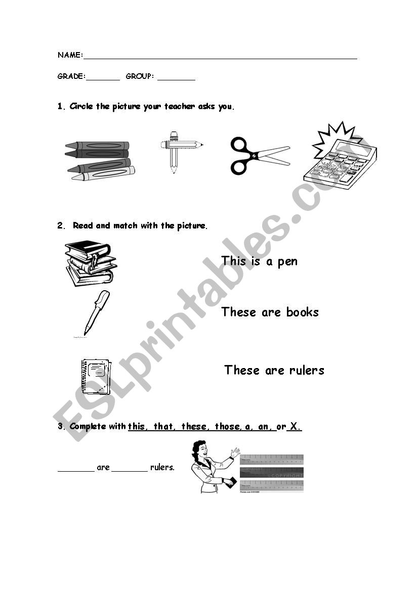 EVALUATION SCHOOL SUPPLIES, DEMONSTRATIVES, ARTICLES