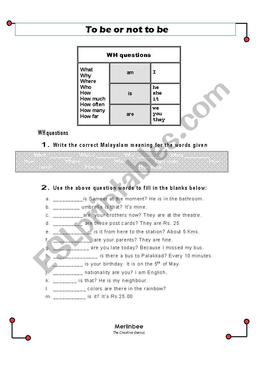 present simple - WH questions worksheet