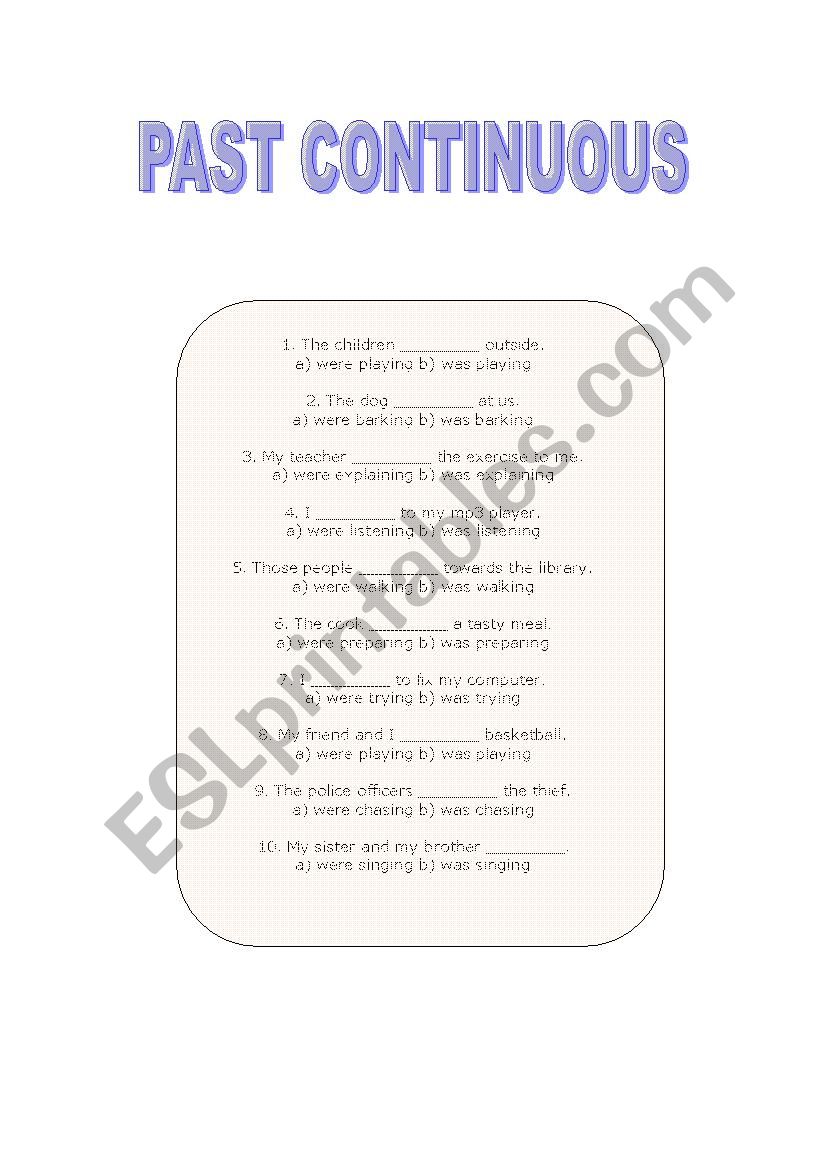 Past continuous worksheet