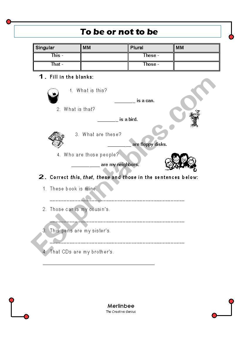 this that these those worksheet