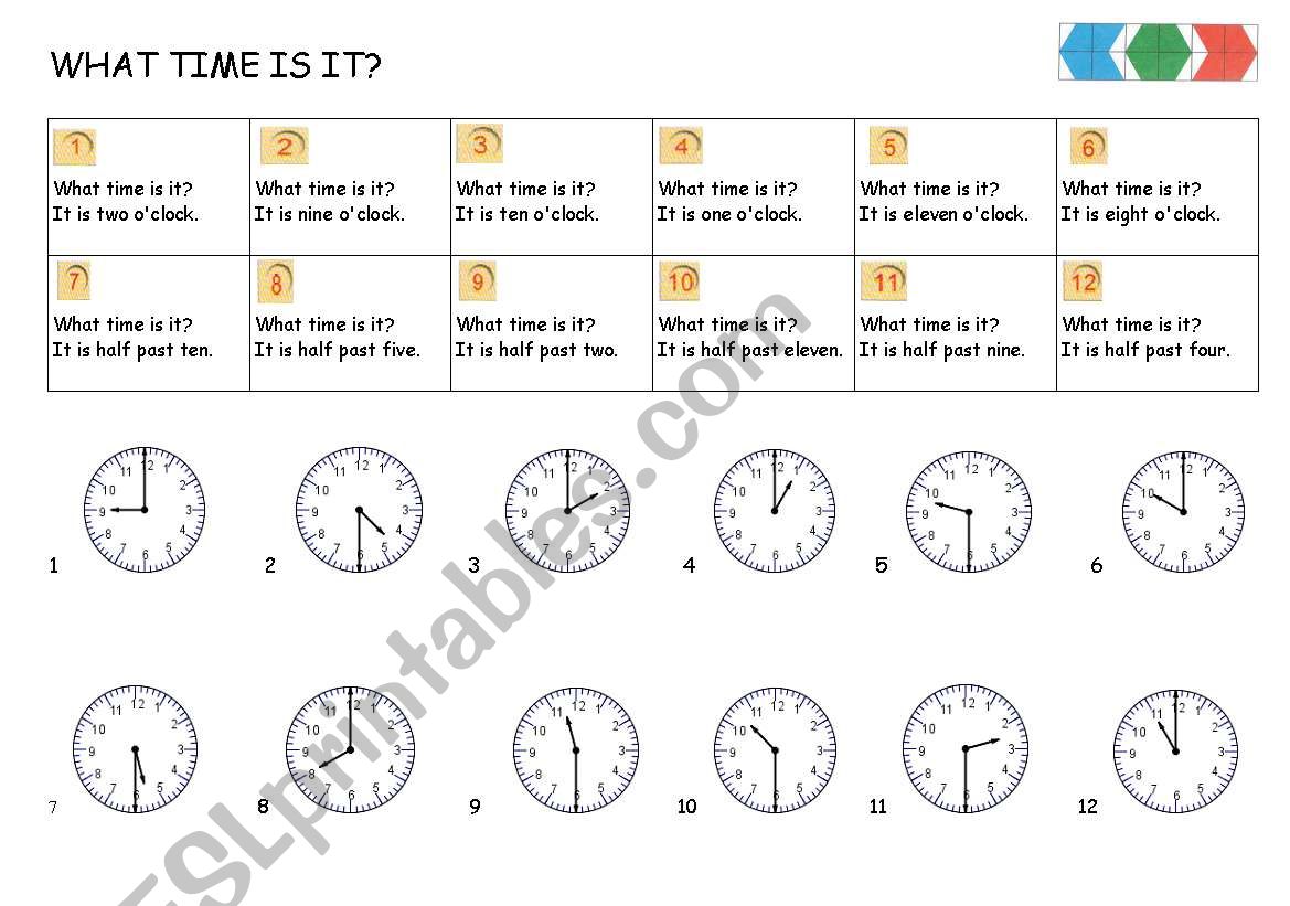 CLOCK oclock & half past worksheet