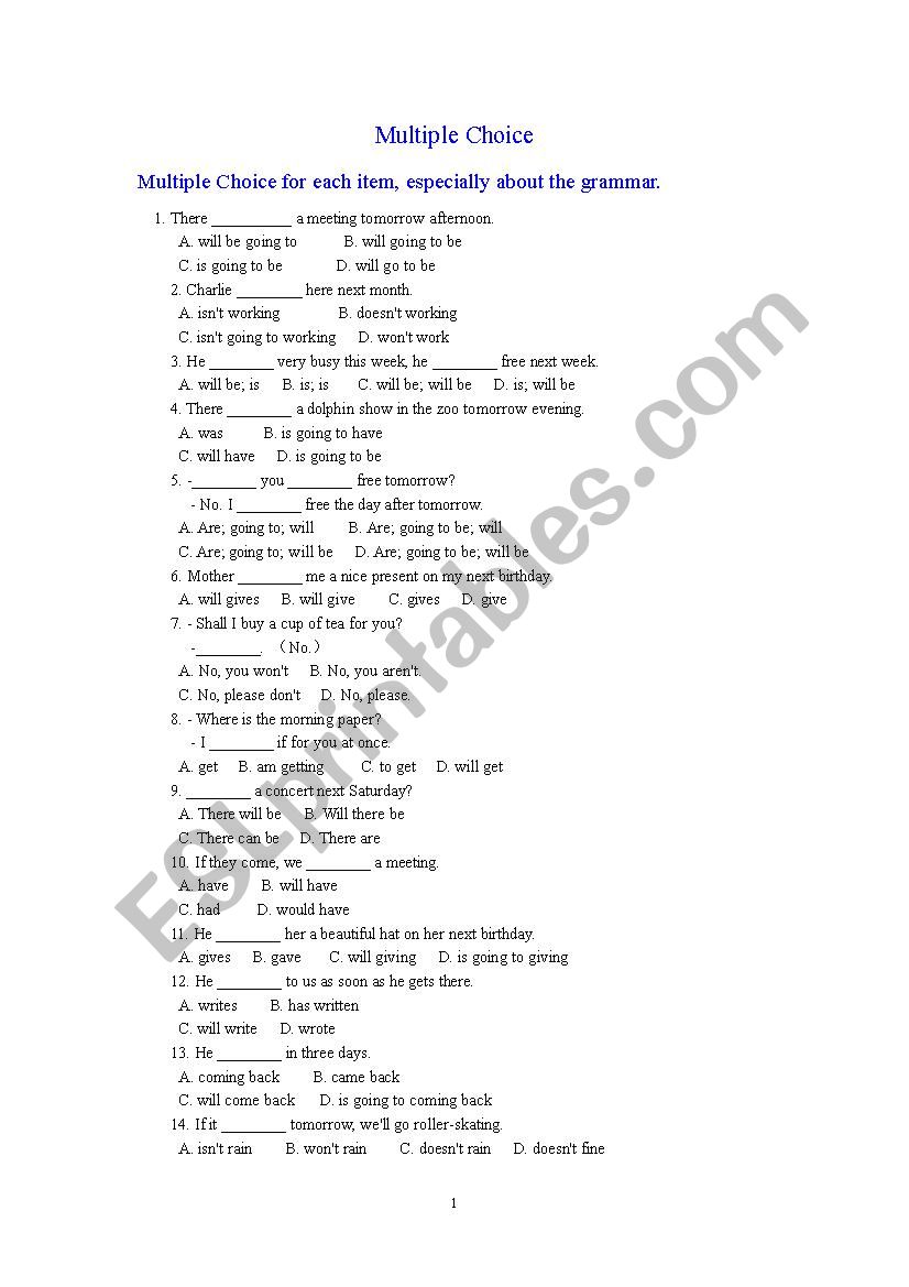 Multiple Choice worksheet