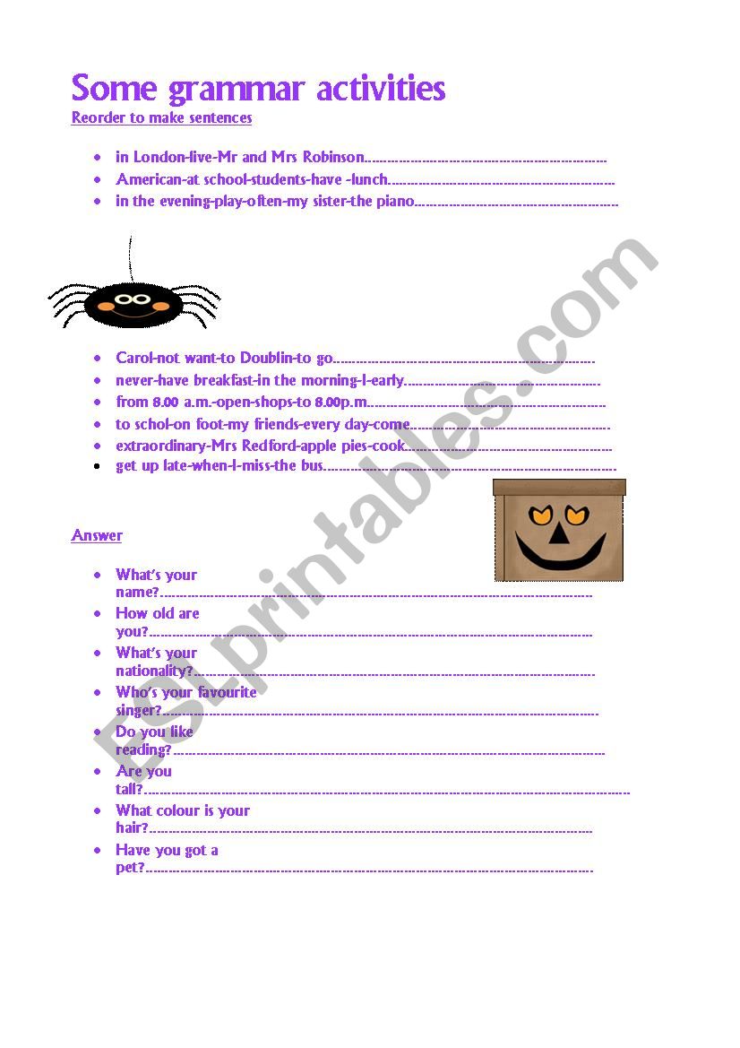 Some grammar activities worksheet