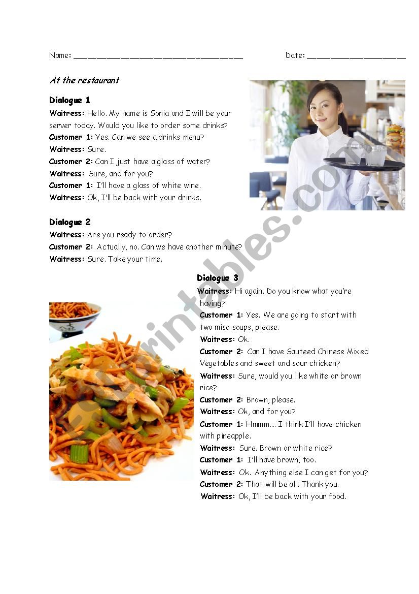 Ordering at a Chinese restaurant