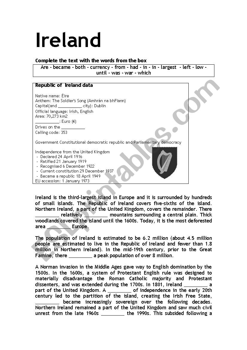 Ireland series (worksheet 1) worksheet