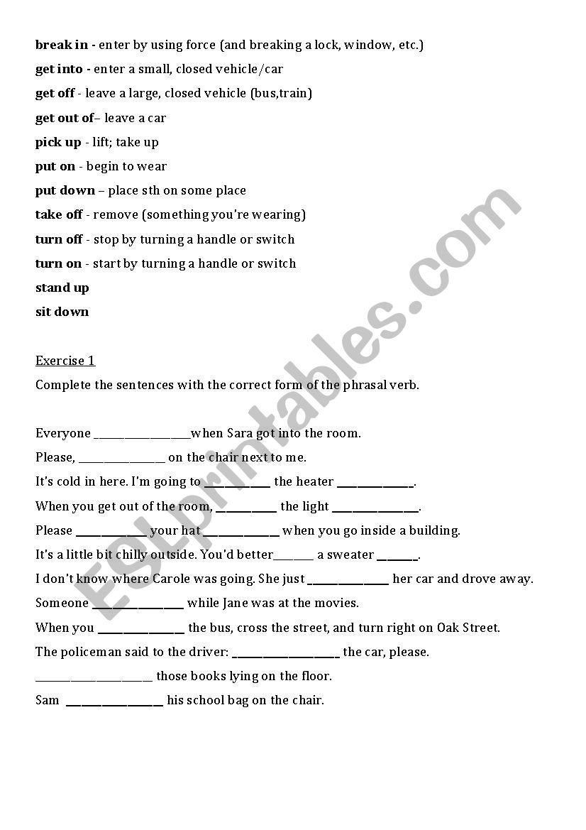 Phrasal Verbs worksheet