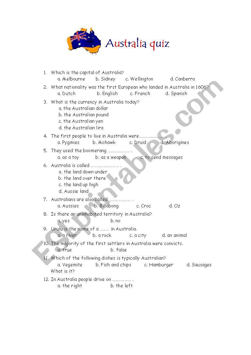 Australia Quiz worksheet