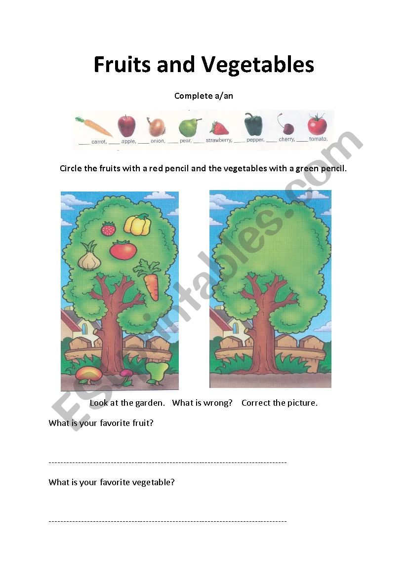 Fruits and Vegetables worksheet