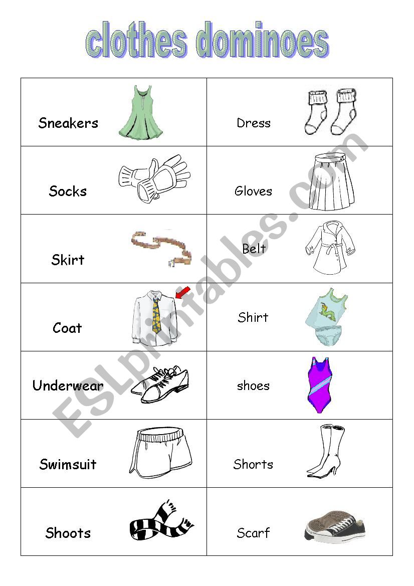 clothes dominoes worksheet