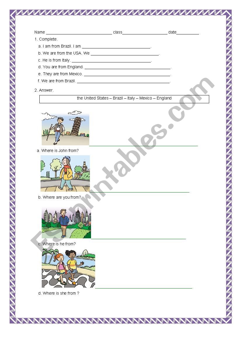 Nationalities  worksheet