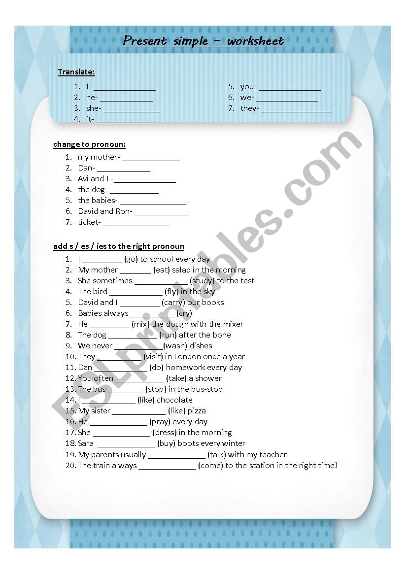 present simple- positive worksheet