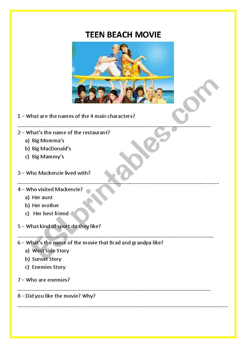 Teen Beach Movie worksheet