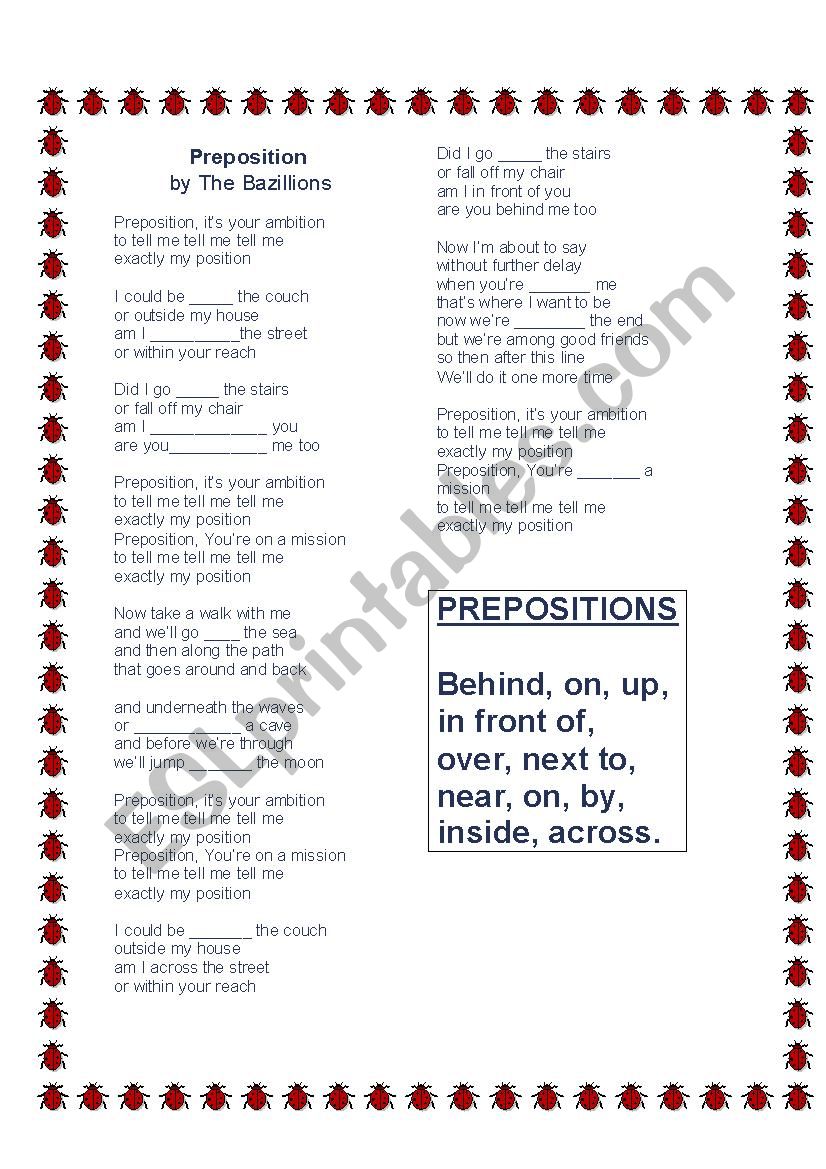 prepositions by the Bazillions lyrics