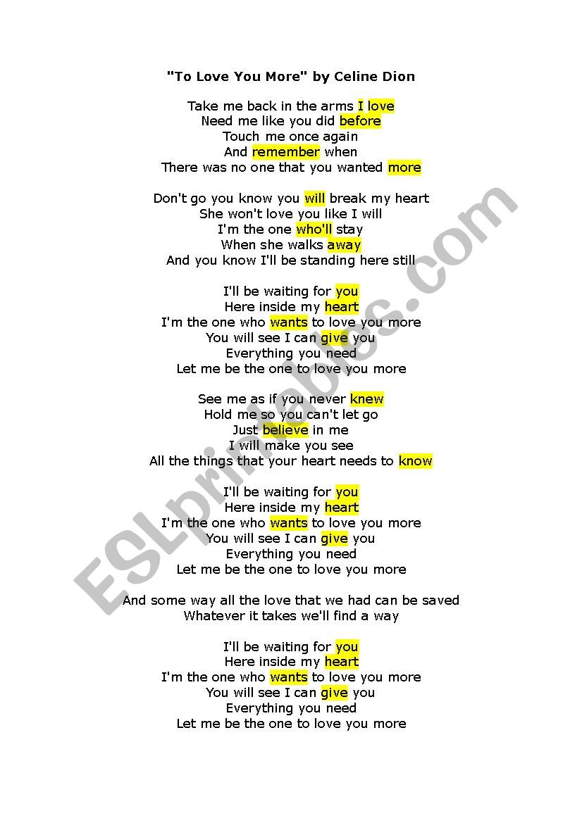 To love you more worksheet