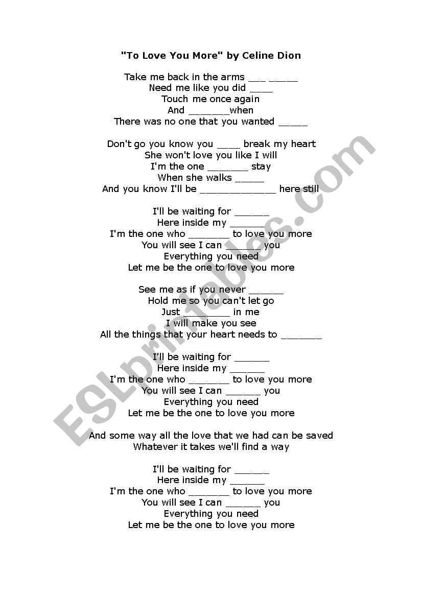 To Love You More Esl Worksheet By Jeromes7