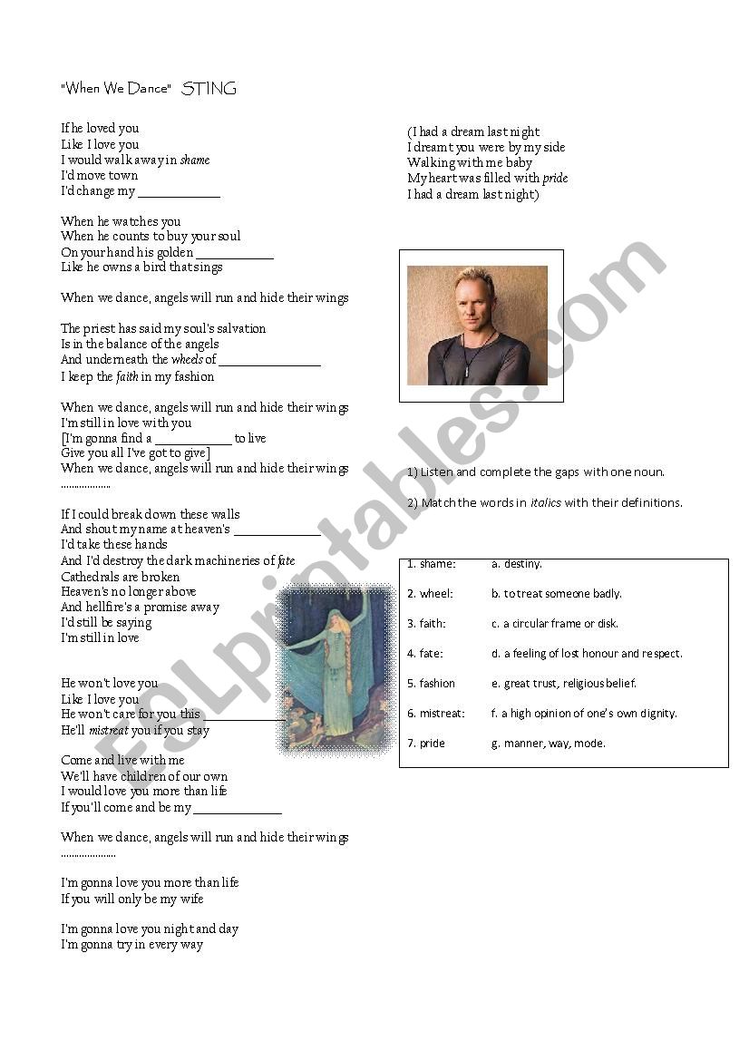 When we dance by Sting worksheet