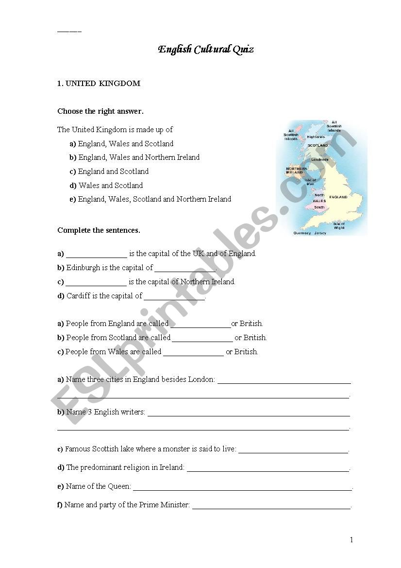 Cultural Quiz worksheet