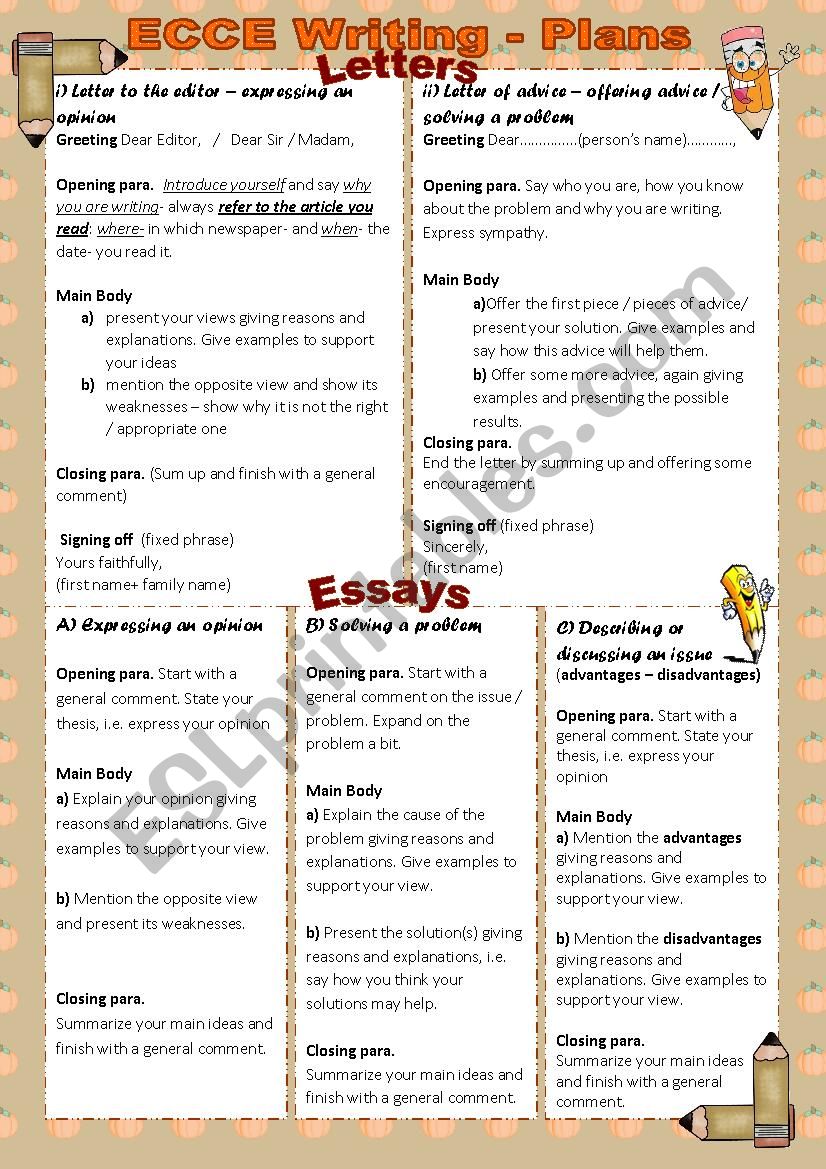 ECCE Writing Plans worksheet