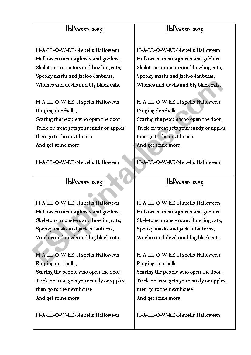 Halloween song worksheet