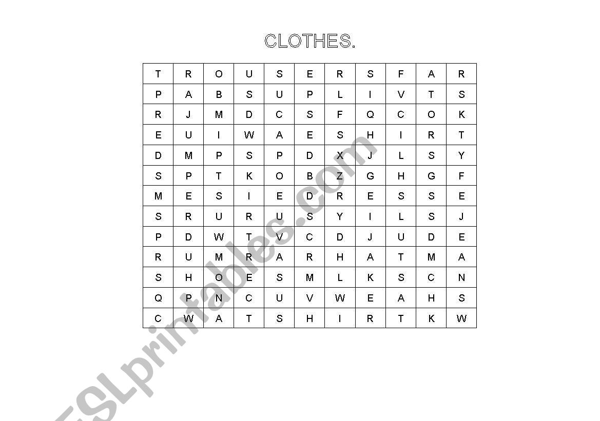 CLOTHES CROSSWORD worksheet