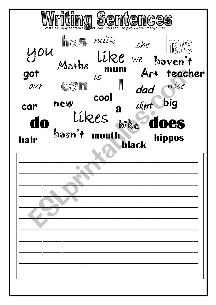 Writing Sentences worksheet