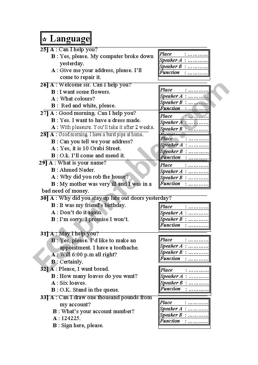 worksheet speakers & places worksheet