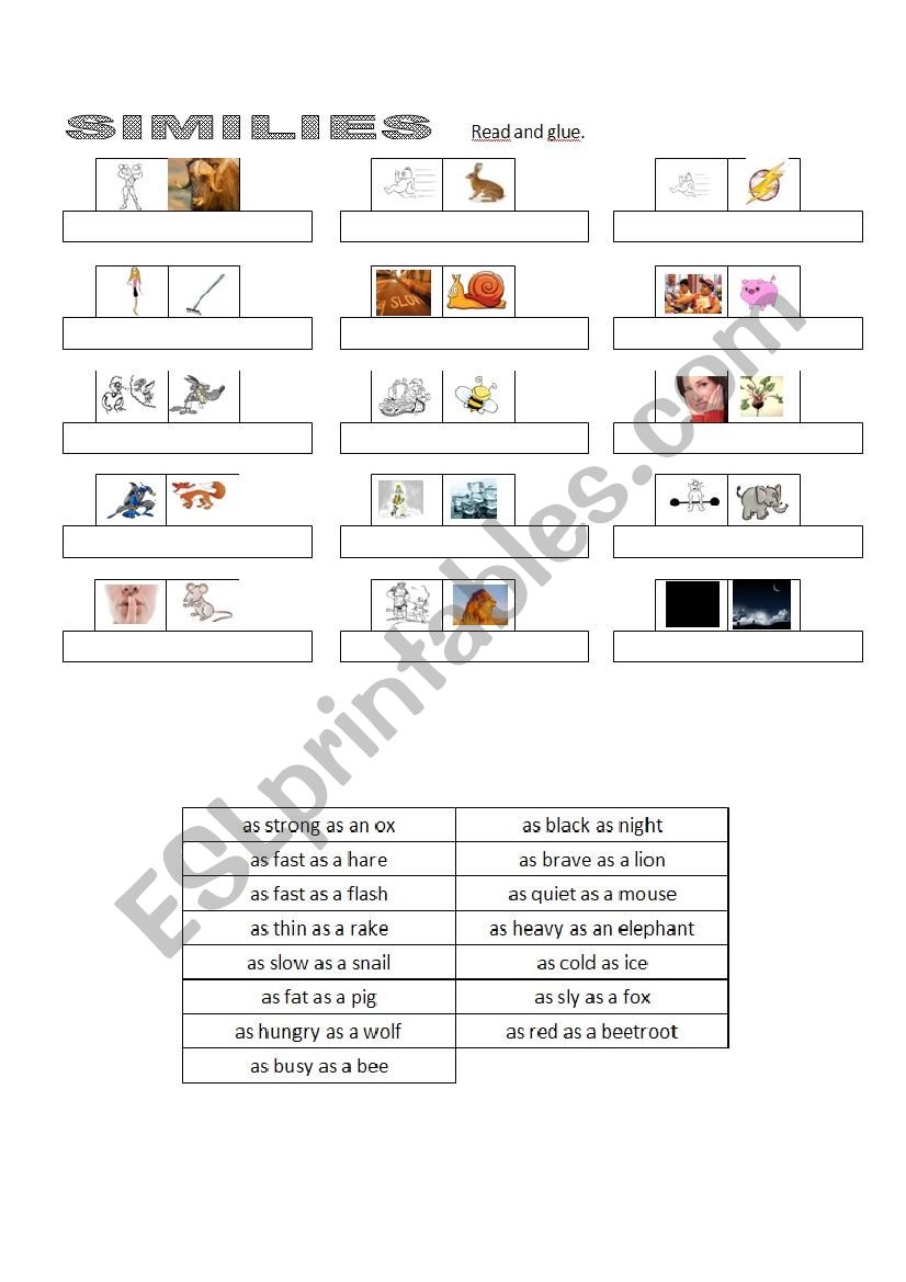 similies worksheet