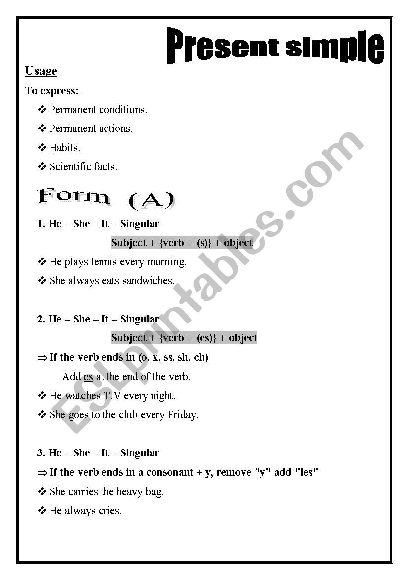 present tenses worksheet