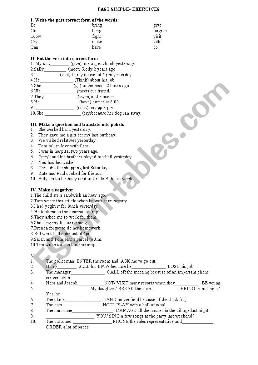 Past Simple - exercises worksheet