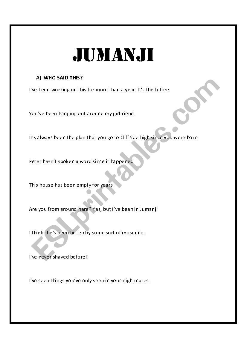 Jumanji: The Present Perfect Tense