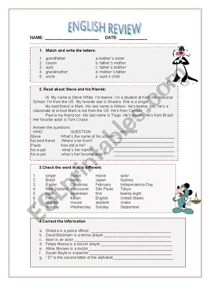 General review worksheet