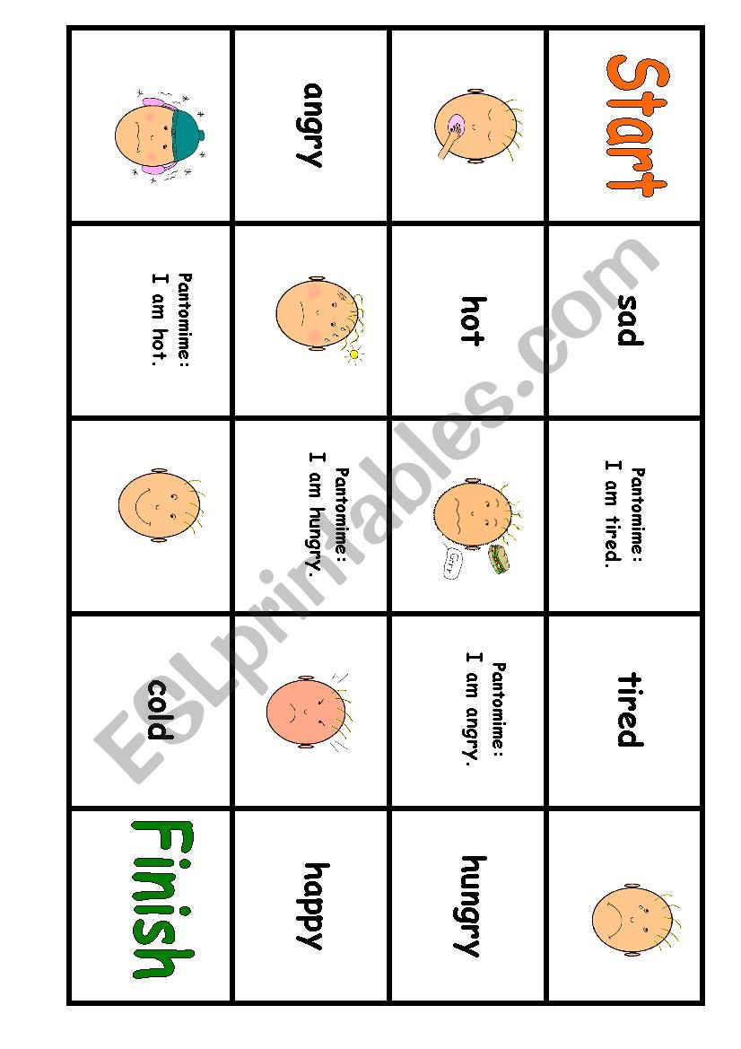 very basic feelings boardgame worksheet