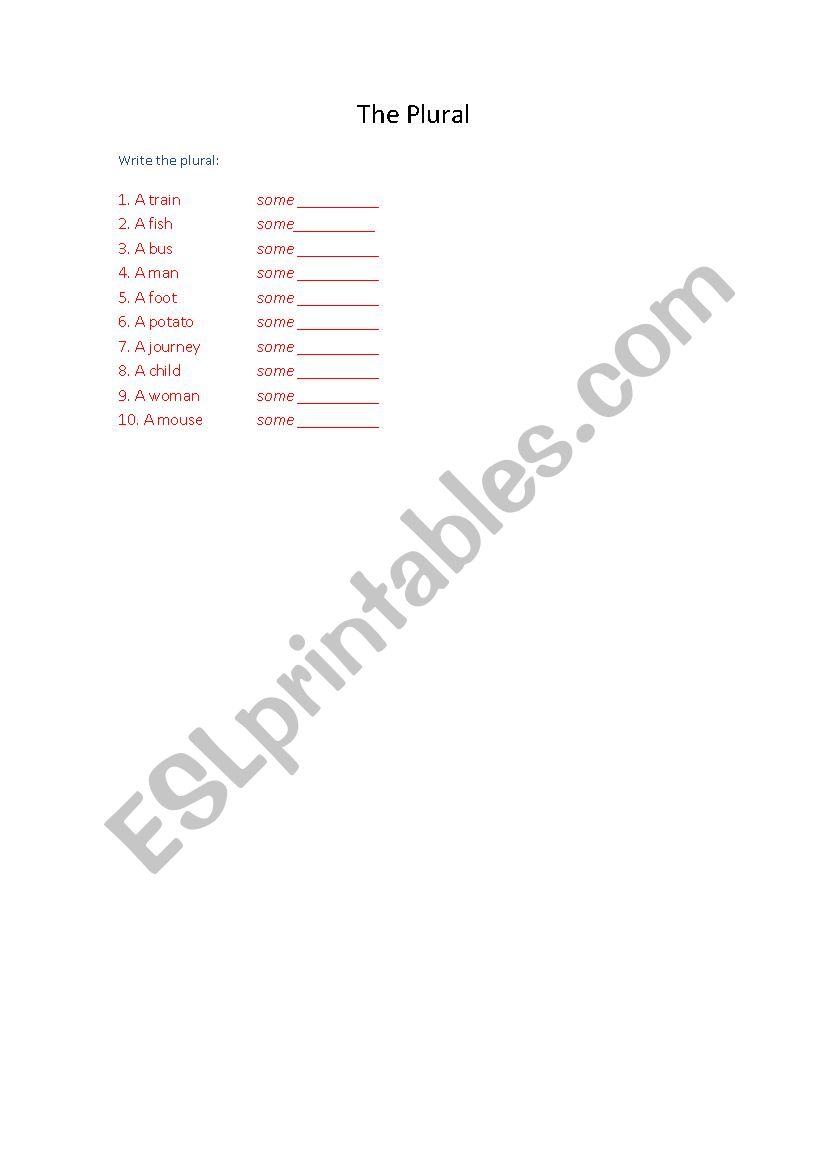 Plural of Nouns worksheet