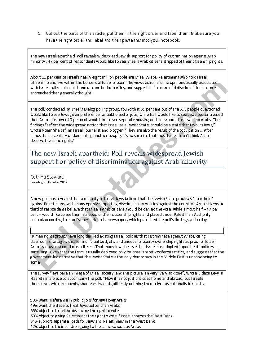 Article Writing worksheet