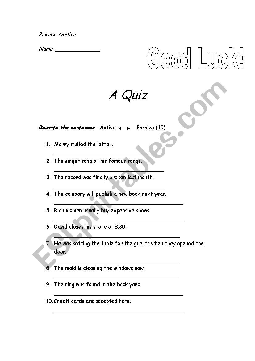 quiz on tenses worksheet