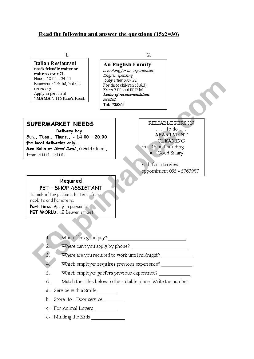 Reading Comprehension worksheet