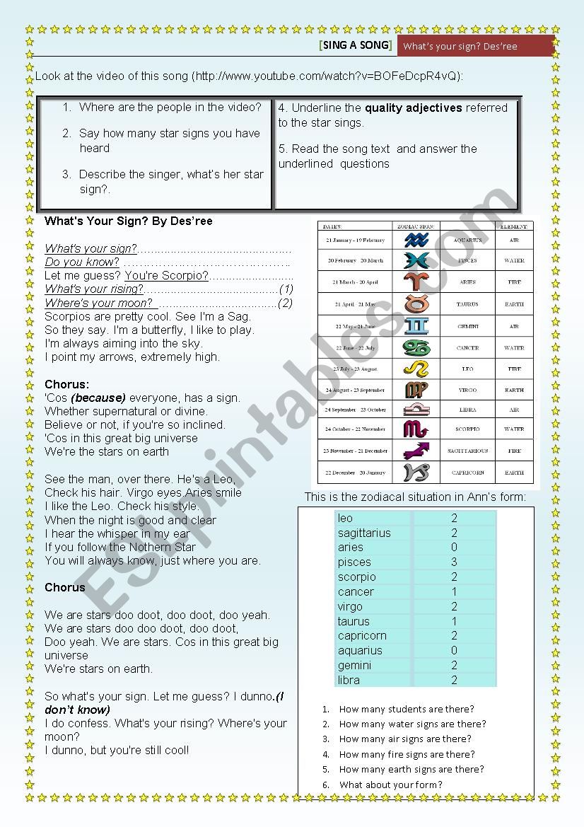 sing a song: whats your sign?