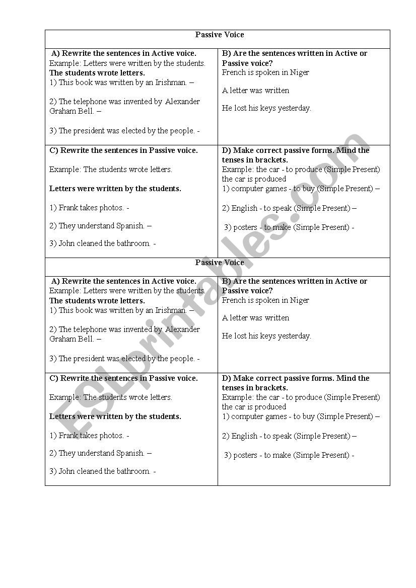 Passice Voice test for 2 worksheet