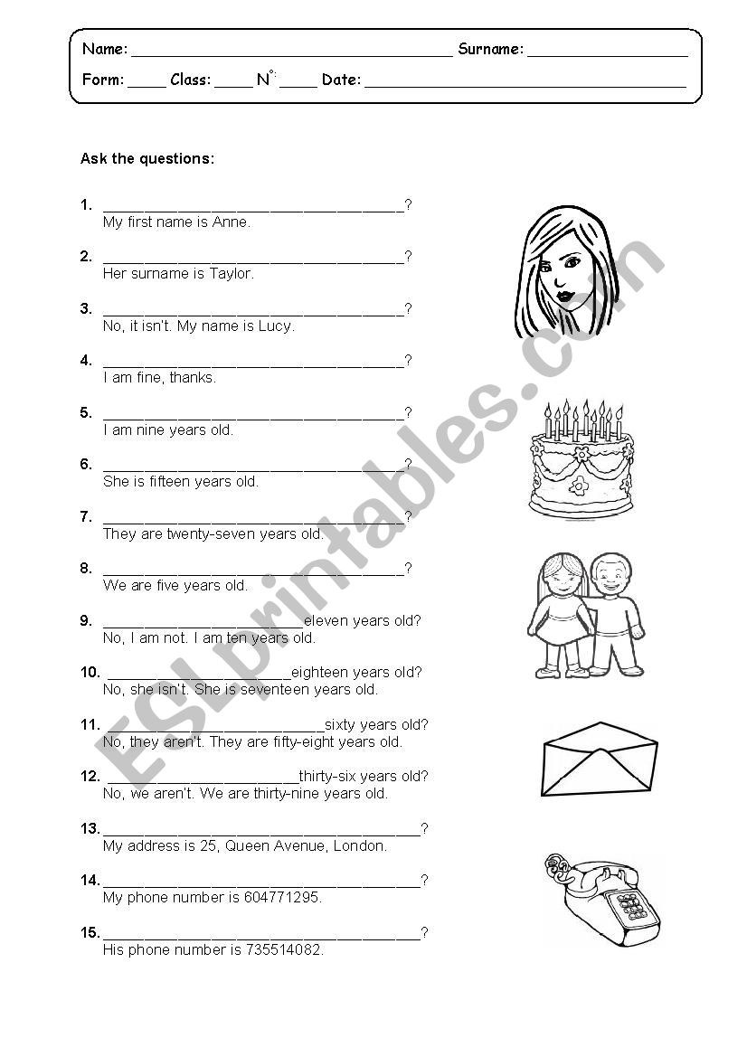 Ask the Questions worksheet