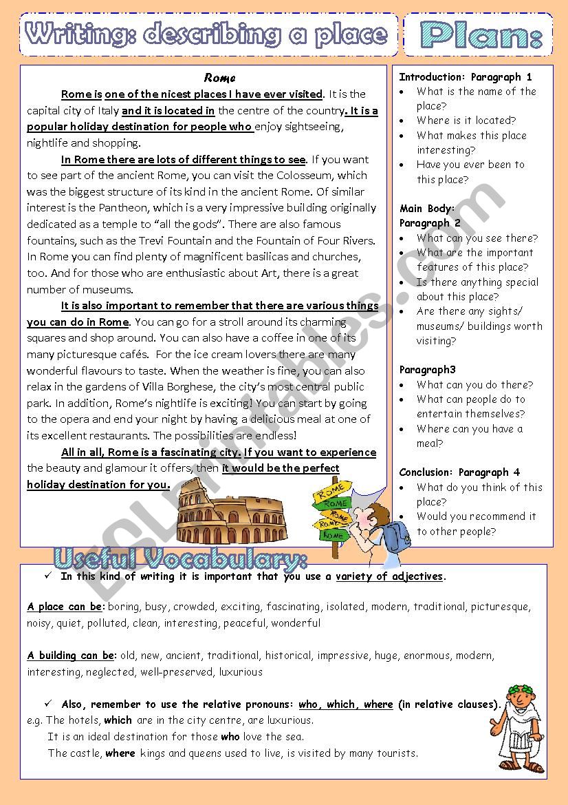 Writing- Describing a place worksheet